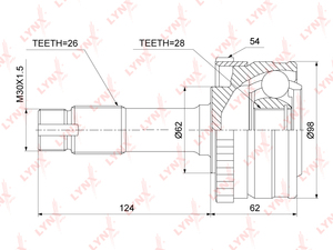 ШРУС наружный LYNXauto CO-3891A. Для: Mercedes-Benz, Мерседес, G230-300(W463) 90-97. Резьба 1 - MM33x1,5. Шлицы наружные, шт. - 26. Шлицы внутренние, шт. - 28., фото 1