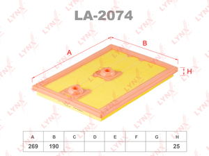 Фильтр воздушный LYNXauto LA-2074. Для: AUDI A3 1.2T-1.4T 12> / Q3 1.4T 13>, SKODA Fabia 1.2T 14> / Octavia(5E) 1.2T-1.4T 12>, VW Golf VII 1.2T-1.4T 12> / Jetta IV 1.2T-1.4T 11> / Passat 1.4T 14> / Polo 1.2T-1.4T 14>, SEAT Ibiza V 1.4T 13> / Leon 1.2T-1.4, фото 1