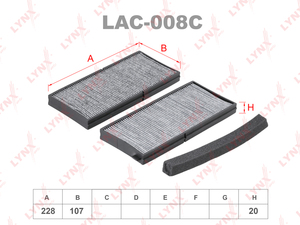 Фильтр салонный угольный (комплект 2 шт.) LYNXauto LAC-008C. Для KIA Киа Clarus 96>/Rio(Рио) 05>, фото 1