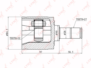 ШРУС внутренний LYNXauto CI-3400. Для: Honda, Хонда, Accord(Акорд) 90-98/CR-V 2.0 01>. Шлицы наружные, шт. - 27. Шлицы внутренние, шт. - 32., фото 2