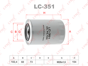 Фильтр масляный LYNXauto LC-351. Для: MITSUBISHI Pajero 2.8TD 94-00/3.2D 00>, фото 1