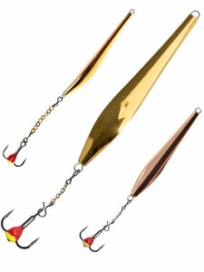 Блесна вертикальная зимняя Lucky John DOUBLE BLADE с цепочкой и тройником 60MM GC блистер, фото 6