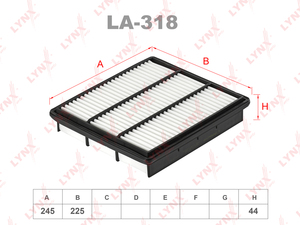 Фильтр воздушный LYNXauto LA-318. Для: HYUNDAI Galloper 3.0 98> / H-1 2.4 97> / Lantra 1.5-1.8 90-95/Sonata 1.8 -3.0 >98/Starex 2.4 97>, MITSUBISHI Galant 1.8-2.0 >92/Lancer 1.5-1.8 >92/Pajero 3.0 90-95, фото 1