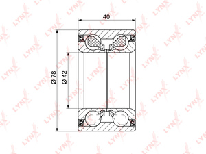 Подшипник ступицы передний (40x42x78) LYNXauto WB-1335. Для: Hyundai, Хендай Elantra(Элантра)(HD / MD) 1.6 06> / i30(FD) 1.4-2.0D 07-12 / ix20 1.4-1.6D 10>, Kia, Киа, Ceed(Сид)(ED) 1.4-2.0D 06>., фото 2