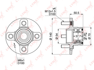 Ступица задняя в сборе без ABS LYNXauto WH-1115. Для: HYUNDAI Accent(LC) 1.3-1.6 00-05, фото 1