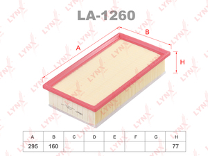 Фильтр воздушный LYNXauto LA-1260. Для CITROEN Ситроен Jumpy III 2.0D 16>, OPEL Опель Vivaro C 2.0D 19>/Zafira(Зафира) Life 2.0D 19>, PEUGEOT Пежо Traveller 2.0D 16>, TOYOTA Тойота Proace 2.0D 16>, фото 1