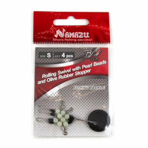Стопор с вертлюгом Namazu ROLLING SWIVEL PEARL BEADS AND OLIVE RUBBER STOPPER , р. S (уп.4 шт), фото 3