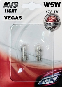 Автомобильная лампа AVS Vegas, W5W, 12 В, 5 Вт, 2700 К, цоколь W2.1x9.5d, 2 шт., фото 2