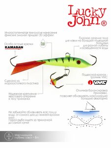 Балансир Lucky John FIN 4 + тр. 60мм/36RT блистер, фото 6