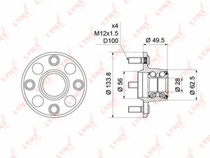 Ступица задняя в сборе без ABS LYNXauto WH-1203. Для: HONDA Хонда Civic(Цивик) V-VI 1.3-1.6 91-01 / Logo 1.3 99-02, фото 1