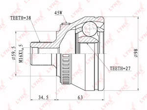 ШРУС наружный  LYNXauto CO-1202A. Для: Audi, Ауди A4 1.8-2.8 95-00/A6 1.9TD-4.2 97-05/A8 2.5TD-6.0 97-02/Allroad 2.5TD-4.2 00-05, Skoda, Шкода, Superb(Суперб) 1.8-2.8 02-08, VW, Фольксваген., фото 2