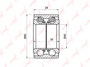 Подшипник ступицы передний (36/34x40x80) LYNXauto WB-1100. Для: HYUNDAI Sonata(Y2) >93, MITSUBISHI Space Wagon(D0) >91, фото 1