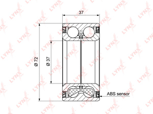 Подшипник ступицы передний (с ABS, 37x37x72) LYNXauto WB-1202. Для: Renaul, Рено, Logan(Логан) I-II 1.2-1.6 04> / Sandero(Сандеро) I-II 1.2-1.6 08> / Clio(Клио) III-IV 1.2-1.6 05> / Kangoo(Кенгу) II., фото 2