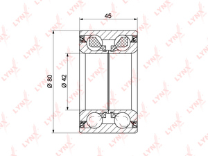 Подшипник ступицы передний (45x42x80) LYNXauto WB-1351. Для: MAZDA 6(GG) 1.8-2.3 02-07 / 626(GF) 1.8-2.0D 97-02 / MPV(LW) 2.0D-2.3 02-06 / 3(BK) 1.6 05-08, фото 1