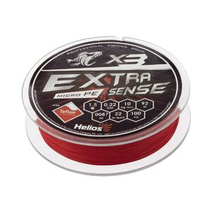 Шнур Extrasense X3 PE Red 92m 1.5/22LB 0.22mm (HS-ES-X3-1.5/22LB) Helios, фото 3