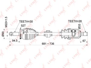 Привод в сборе передний L LYNXauto CD-1060A. Для: Hyundai, Хендай Santa Fe(СантаФе)(DM) 2.4 12>, Kia, Киа, Sorento(Соренто)(XM) 2.4 09>. Резьба 1 - MM22x1,5., фото 3