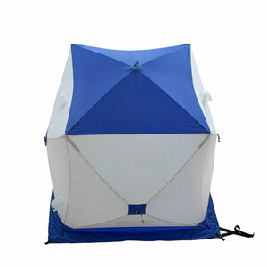 Палатка зимняя куб СЛЕДОПЫТ, 1,75х1,75, h-1,75м, S по полу 3,1 кв.м, 3 слоя, цвет синий/белый, фото 3