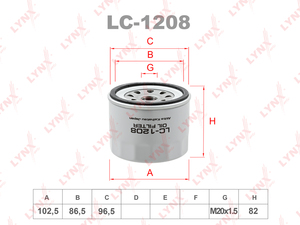 Фильтр масляный LYNXauto LC-1208. Для: KIA Besta 2.2D 92-03 / Sportage(K00) 2.0D 97-03, MAZDA E-Serie 2.2D 88-04, фото 1