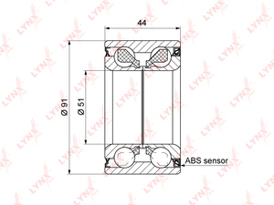 Подшипник ступицы передний (с ABS, 44x51x91) LYNXauto WB-1456. Для: HONDA CR-V III-IV 2.0-2.4 07> / Civic(FD) 2.0 06>, фото 1