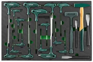 JONNESWAY H10121SV Набор ключей торцевых шестигранных и TORX®, молотков и зубил в EVA ложементе 560х400 мм, 21 предмет, фото 1