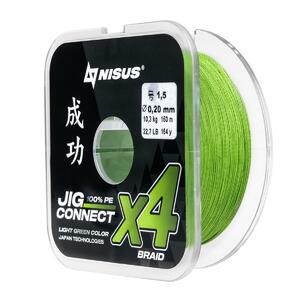 Шнур JIG CONNECT X4 PE Light Green 150m #1.5, 0.20mm 10.3кг/22.7LB (T-N-JC-X4-0.20-150-LG) NISUS, фото 3