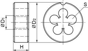 Thorvik MDG508 Плашка D-DRIVE круглая ручная с направляющей в наборе М5х0.8, HSS, Ф25х9 мм, фото 4