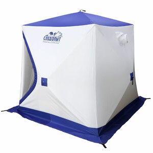 Палатка зимняя куб СЛЕДОПЫТ, 1,9х1,9, h-2,05 м, S по полу 3,6 кв.м, 3 слоя, цвет синий/белый, фото 5