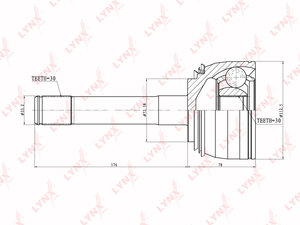 ШРУС наружный  LYNXauto CO-7532. Для: Toyota, Тойота, Land Cruiser(ЛэндКрузер)(HDJ101/UZJ100) 4.2TD-4.7 98>. Шлицы наружные, шт. 30. 
Шлицы внутренние, шт. 30. 
Диаметр под сальник, мм 72,58., фото 2