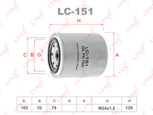 Фильтр масляный LYNXauto LC-151. Для: FORD Ranger 2.5D 99-02, TOYOTA Hiace 2.4D 87> / HiLux 2.4D 95> / Land Cruiser 2.4D-4.2TD 92>, фото 1