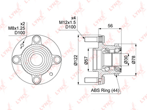 Ступица задняя в сборе с ABS LYNXauto WH-1213. Для: KIA Sephia(FA) 1.5-1.8 93-97 / Shuma / Spectra / Sephia(FB) 1.5-1.8 97-04, фото 1