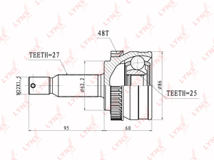 ШРУС наружный  LYNXauto CO-3626A. Для: Hyundai, Хендай Tucson(Туксон) 2.0 04>. Резьба 1 MM22x1,5. 
Шлицы наружные, шт. 27. 
Шлицы внутренние, шт. 25. 
Диаметр под сальник, мм 62,2., фото 2