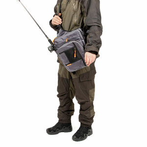 Сумка рыболовная СЛЕДОПЫТ Fishing Shoulder Bag, 40х43х10 см, цв. серый, фото 5