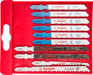 ЗУБР по дереву и металлу EU-хвост., пласт.бокс, 10 шт., набор полотен для эл/лобзика, 15586-H10, фото 1
