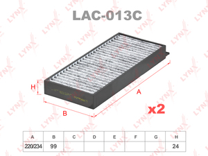 Фильтр салонный угольный (комплект 2 шт.) LYNXauto LAC-013C. Для: SSANGYONG Actyon I-II 05> / Kyron 05>, фото 1