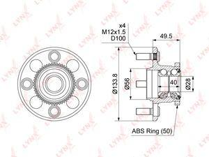 Ступица задняя в сборе с ABS LYNXauto WH-1157. Для: HONDA Civic VI 1.4-1.6 95-01, фото 1