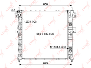 Радиатор охлаждения (технология пайки) AT LYNXauto RB-1115. Для: SSANGYONG Actyon I 2.0D-2.3 05> / Kyron 2.0D-2.3 05>., фото 3