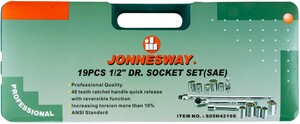 JONNESWAY S05H4219S Набор головок торцевых дюймовых 1/2"DR, SAE 3/8"--1-1/4", 19 предметов, фото 3