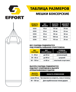 Мешок боксерский Effort E253, тент, 25 кг, черный, фото 2