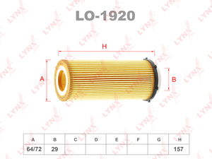 Фильтр масляный LYNXauto LO-1920. Для: BMW 3(E90) 3.0D 08-11 / 5(F10) 3.0D 09-11 / 5GT(F07) 3.0D 09-11 / 7(F01) 3.0D 08-15 / X5(E70) 3.0D 08-13 / X6(E71/E72) 3.0D 09-14, фото 1