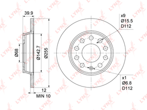 Диск тормозной задний (255x12) LYNXauto BN-1196. Для: AUDI A4 1.6-3.0 01-08, фото 1