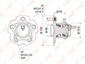 Ступица задняя в сборе с ABS LYNXauto WH-1232. Для: TOYOTA Rav 4 III-IV 2.0-2.4 2WD 05> / Auris(E186) 1.6 12> / Isis 1.8-2.0 07>, фото 1