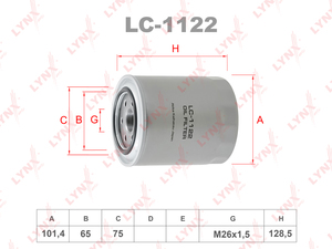 Фильтр масляный LYNXauto LC-1122. Для MITSUBISHI Митсубиси L200(KA-KB) 2.5d 07-15/Pajero(Паджеро) Sport II(KH-KG) 2.5d 08>, фото 1