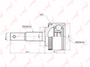 ШРУС наружный  LYNXauto CO-3638A. Для: Nissan, Ниссан, Almera(Алмера)(N16) 1.5 00>. Резьба 1 MM22x1,5. 
Шлицы наружные, шт. 25. 
Шлицы внутренние, шт. 22. 
Диаметр под сальник, мм 55., фото 2