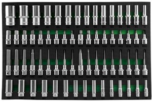 JONNESWAY S04HD4366SV Набор головок торцевых глубоких 3/8", 1/2"DR и насадок торцевых 1/2"DR с вставками-битами в EVA ложементе 560x400 мм, 66 предметов, фото 1