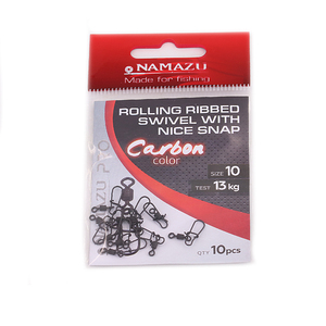 Вертлюг с застежкой Namazu Pro ROLLING RIBBED SWIVEL WITH NICE SNAP, цв. Carbon, р. 10, test-13 кг,/, фото 2