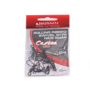Вертлюг с застежкой Namazu Pro ROLLING RIBBED SWIVEL WITH NICE SNAP, цв. Carbon, р. 2, test-65 кг, к, фото 2