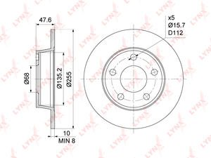 Диск тормозной задний (255x10) LYNXauto BN-1197. Для: AUDI A6 1.8-2.0 97-05 / Allroad 2.5D-4.2 00-05, фото 1