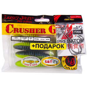 Комплект: твистер LJ Pro Series CRUSHER GRUB 4,5in/T53 и крючки офсетные LJ PREDATOR сер. LJH345 разм.004, фото 1