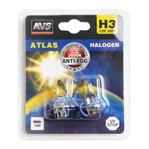 Галогенная автомобильная лампа AVS ATLAS, H3, 12 В, 55 Вт, 3000 К, цоколь PK22s, 2 шт., фото 2