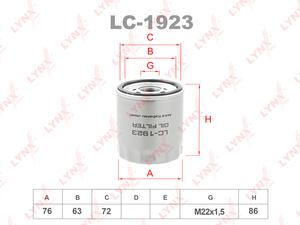 Фильтр масляный LYNXauto LC-1923. Для: CHRYSLER Sebring 2.0-2.4 07-10, DODGE Avenger 2.0-2.7 07-11 / Caliber 1.8-2.4 06> / Journey 2.4-3.5 08>, FIAT Freemont 2.4 11>, JEEP Compass 2.0-2.4 06> / Patriot 1.0-2.4 08-17 / Wrangler IV 2.0 17>, ALFA ROMEO Giuli, фото 1